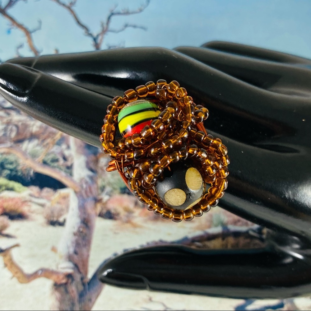 Handmade copper mixed media statement ring